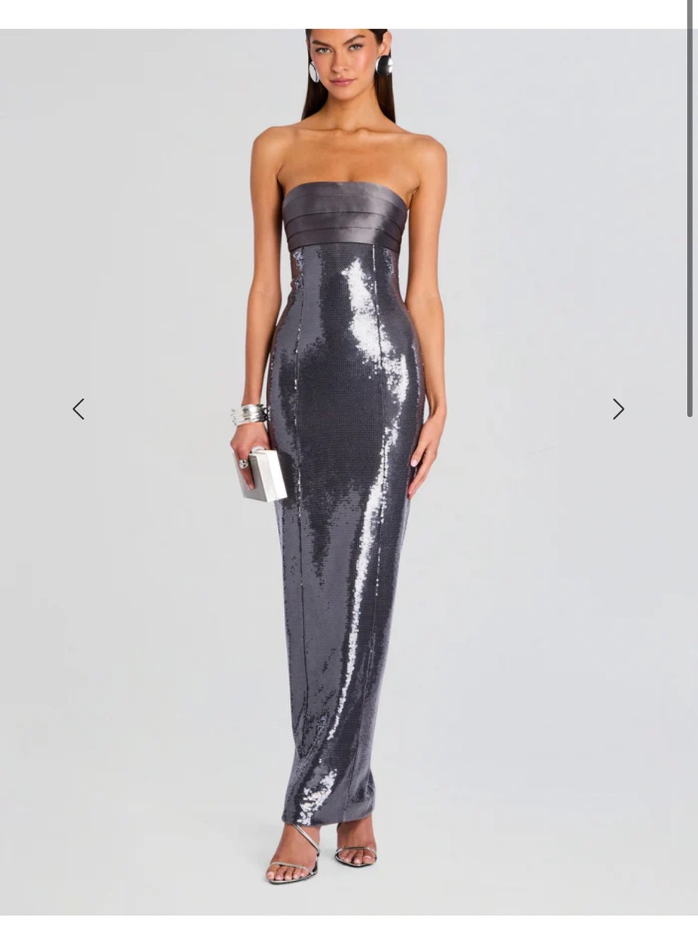 Retrofete Strapless Sequin Column Dress in Charcoal Gray